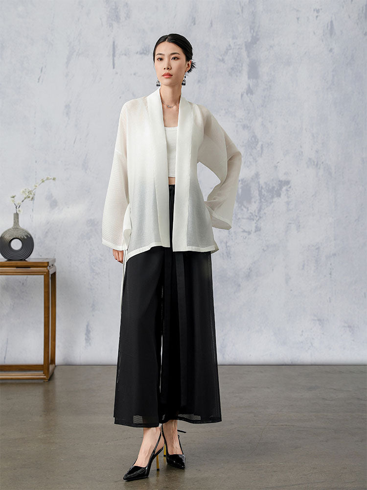 [LengShan] High-Waisted Side Split Wide Leg Pants