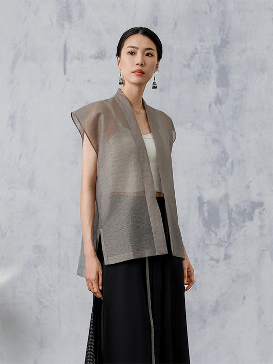 [LengShan] Linen Sleeveless Cardigan Top