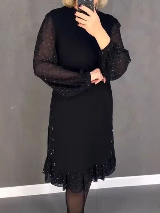 Long Sleeve Mesh Ruffled Midi Dress