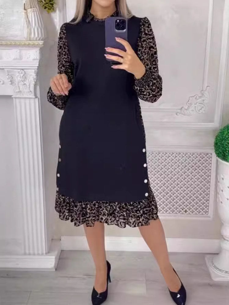 Long Sleeve Spliced Floral Midi Dress