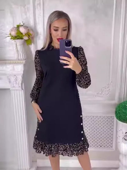 Long Sleeve Spliced Floral Midi Dress