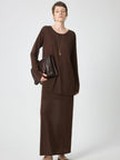 Long Sleeve Knitted T-shirt and Drawstring Elastic Waist Skirt Set_6