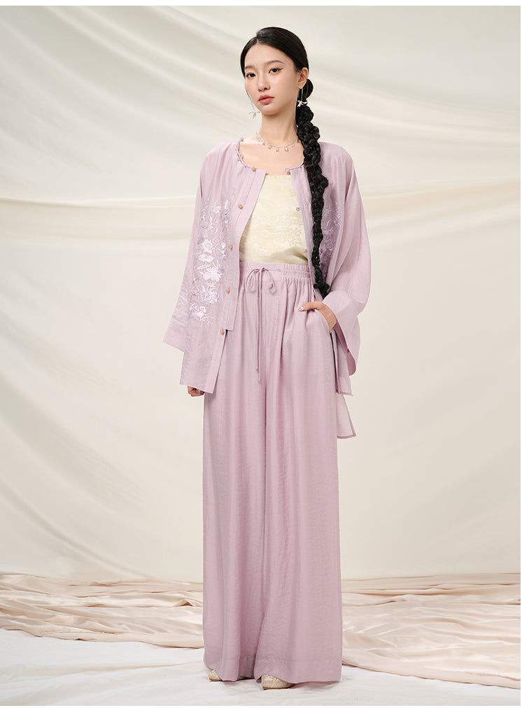 Round-Neck_Cardigan_Embroidered_Top_And_Wide-Leg_Pants_Set_3