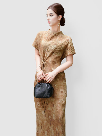 Round_Neck_Micro-pleated_Print_Drawstring_Waist_Dress_20