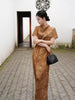 Round Neck Micro-pleated Print Drawstring Waist Dress 3