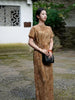 Round Neck Micro-pleated Print Drawstring Waist Dress 5
