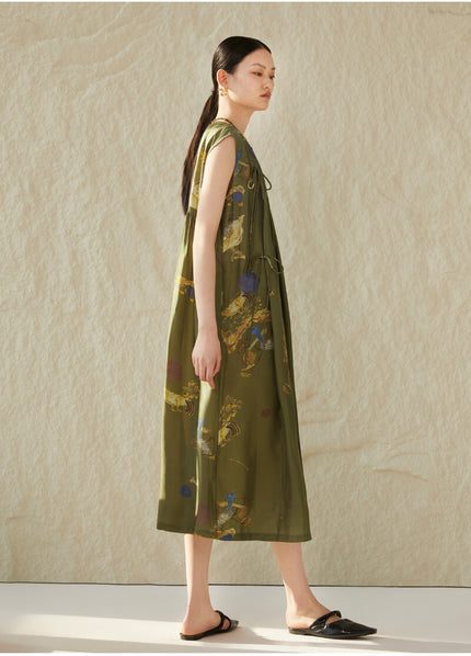 Round_Neck_Sleeveless_Lace-up_Printed_Dress_2