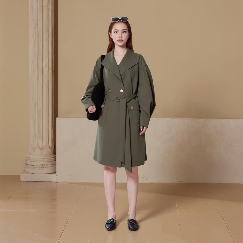Lapel Double Breasted Trench Coat With Belt