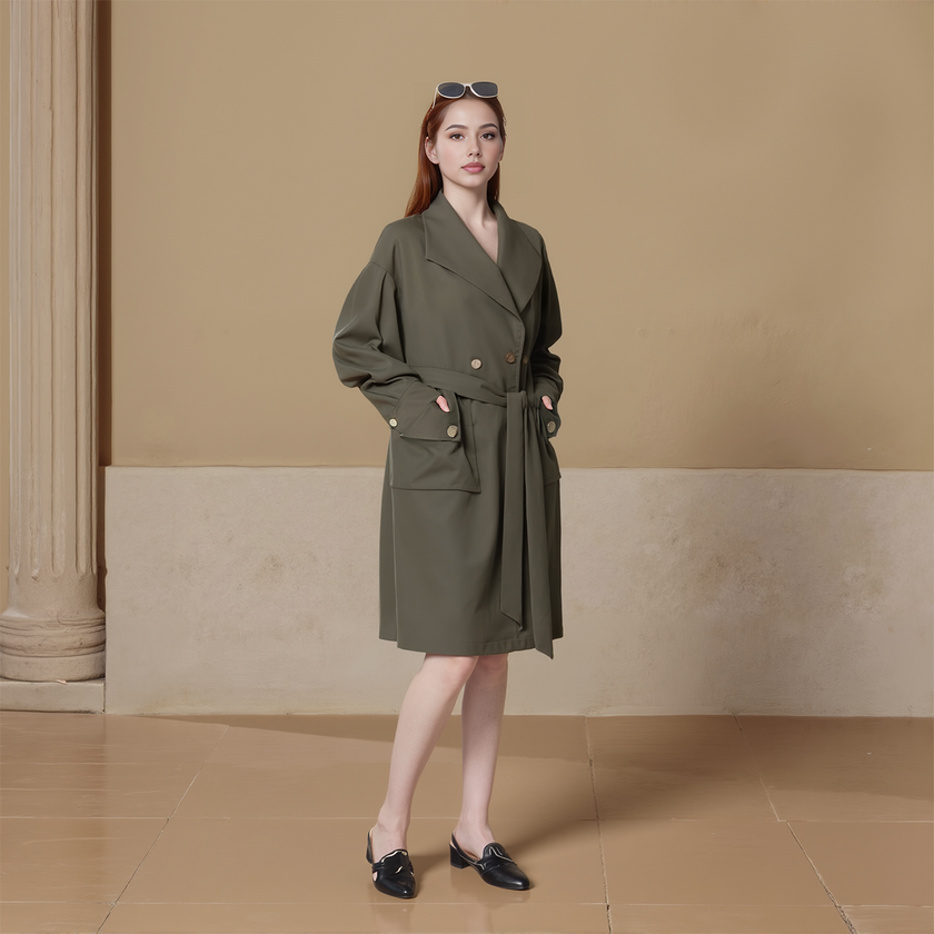Lapel Double Breasted Trench Coat With Belt