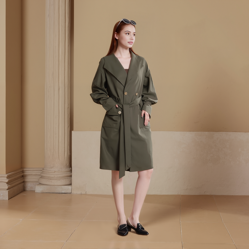 Lapel Double Breasted Trench Coat With Belt
