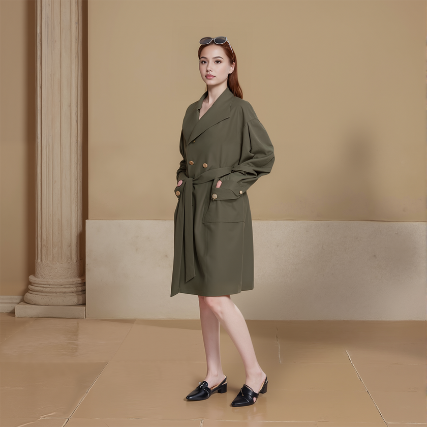 Lapel Double Breasted Trench Coat With Belt