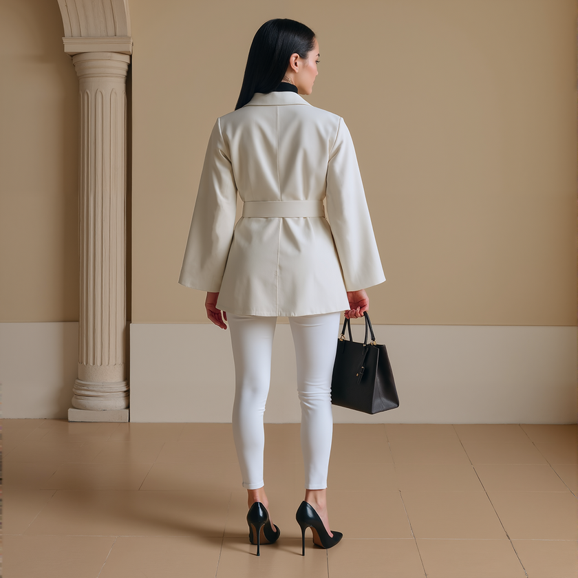 Long Sleeve Cross-Neck Belted Open Front Coat