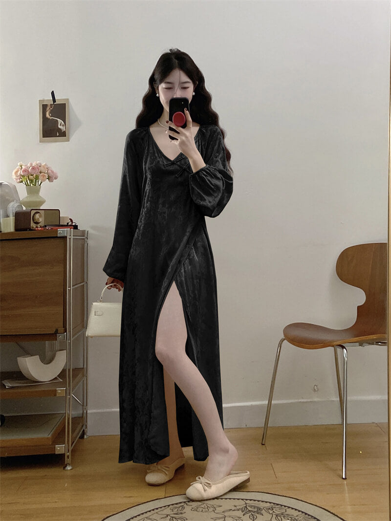 Satin_Frog_Closure_Button_High_Split_Dress_8