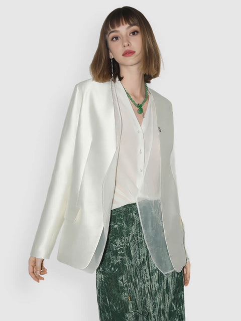 Satin Mesh Spliced Fake Two-piece Blazer