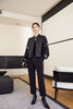 Short Vintage Stand Collar Jacquard Button Stitching Leather Jacket 3