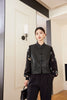 Short Vintage Stand Collar Jacquard Button Stitching Leather Jacket 8