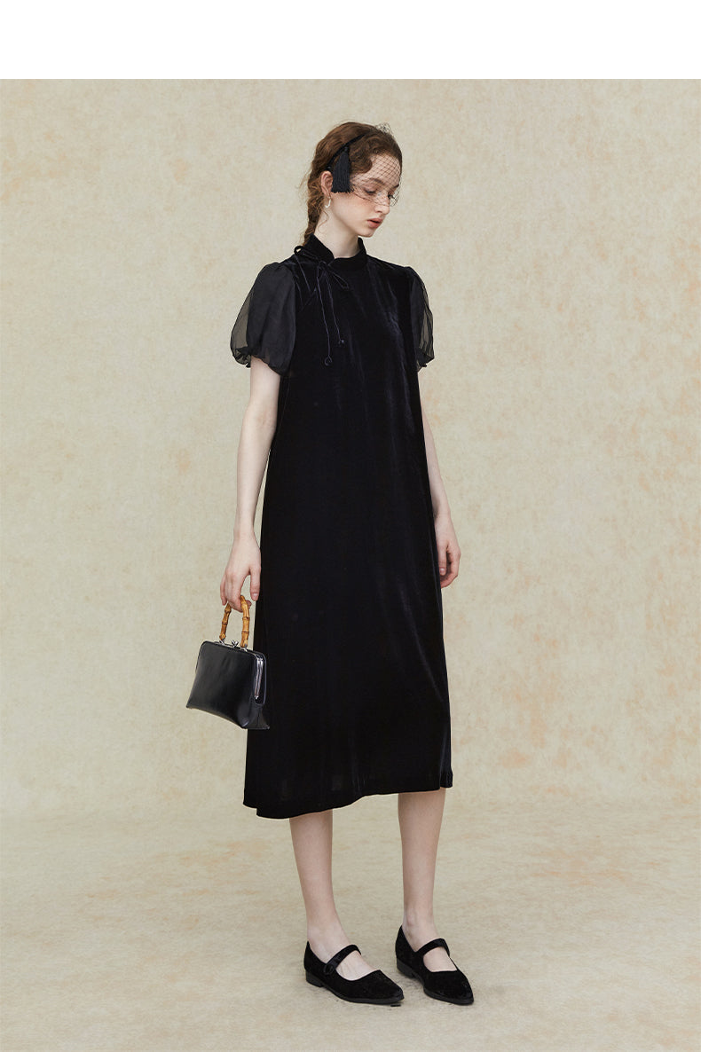 Side_Drawstring_Silk_Puff_Sleeve_Cheongsam_Dress_3