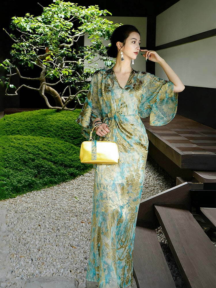 Silk_Burn-out_Pleated_Lace_Up_Maxi_Dress_2