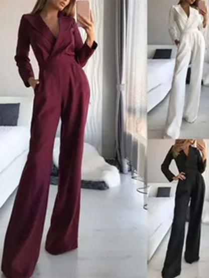 Slanted Collar Mid Waist Solid Color Jumpsuit