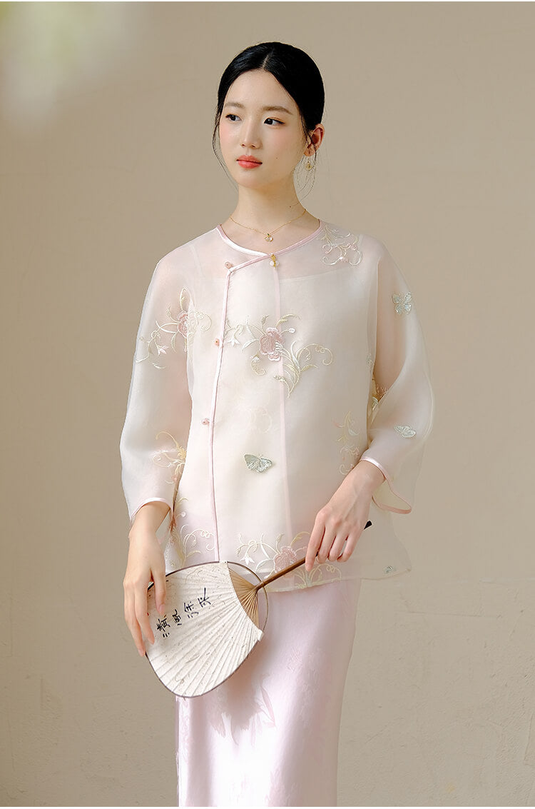 Slanted_Collar_Embroidered_Tulle_Top_and_Satin_Floral_Skirt_Set_5