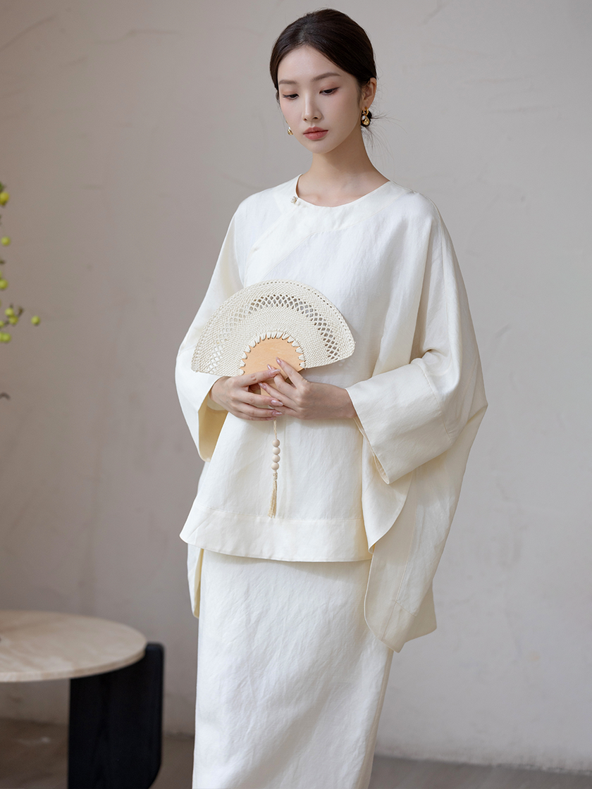 Slanted_Collar_Frog_Closure_Button_Linen_Top_and_Skirt_Set_2