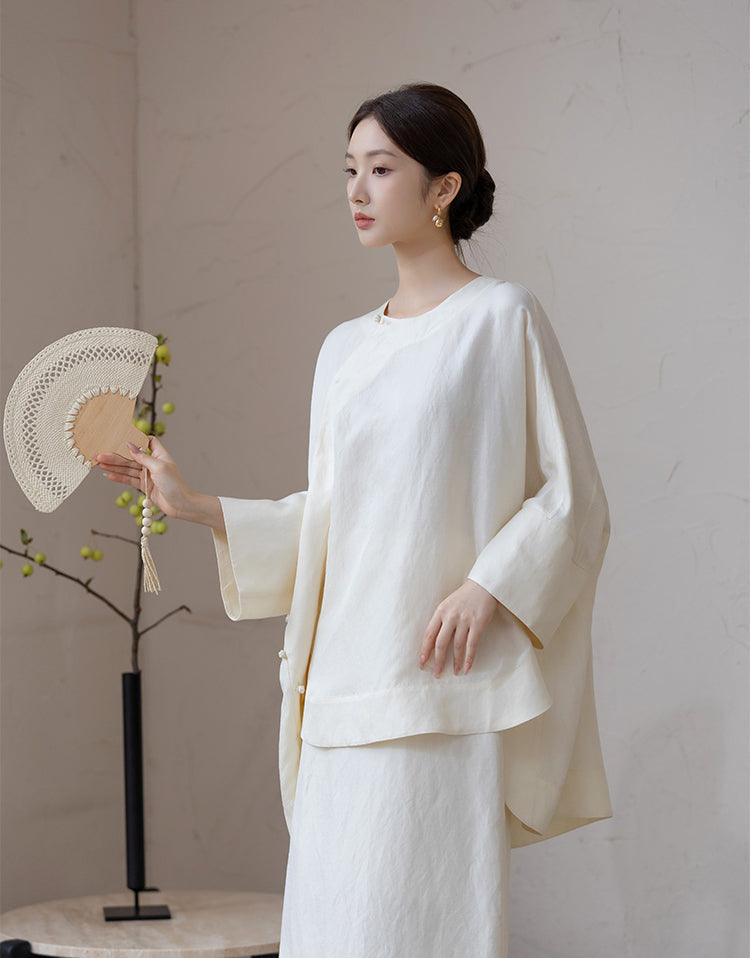 Slanted_Collar_Frog_Closure_Button_Linen_Top_and_Skirt_Set_4