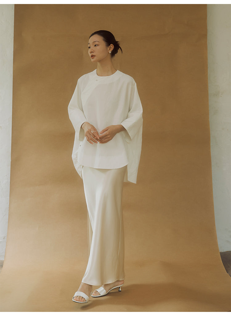 Slanted_Collar_Linen_Silhouette_Old_Money_Style_Half_Sleeve_Top_1