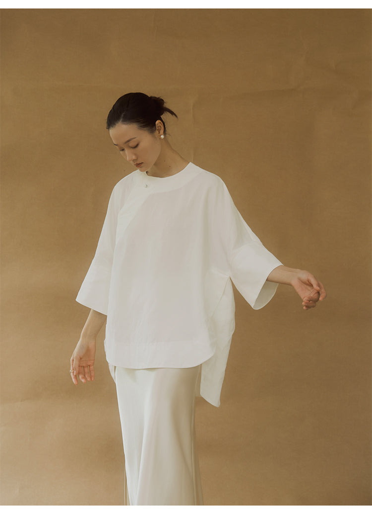 Slanted_Collar_Linen_Silhouette_Old_Money_Style_Half_Sleeve_Top_3