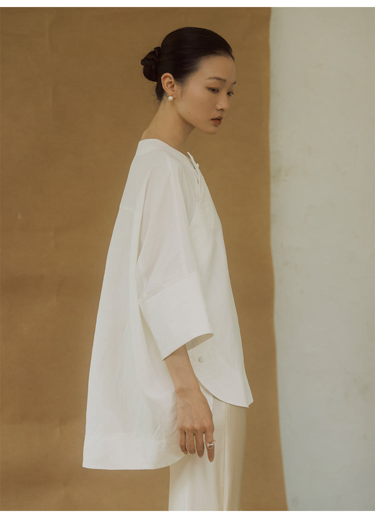 Slanted_Collar_Linen_Silhouette_Old_Money_Style_Half_Sleeve_Top_6