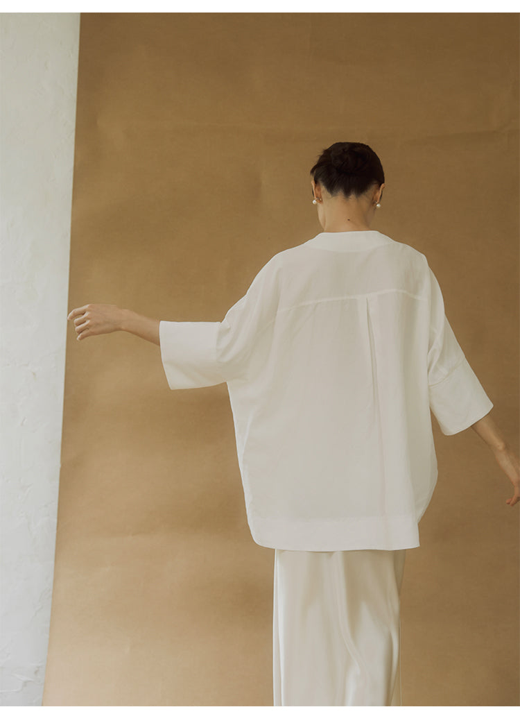 Slanted_Collar_Linen_Silhouette_Old_Money_Style_Half_Sleeve_Top_7