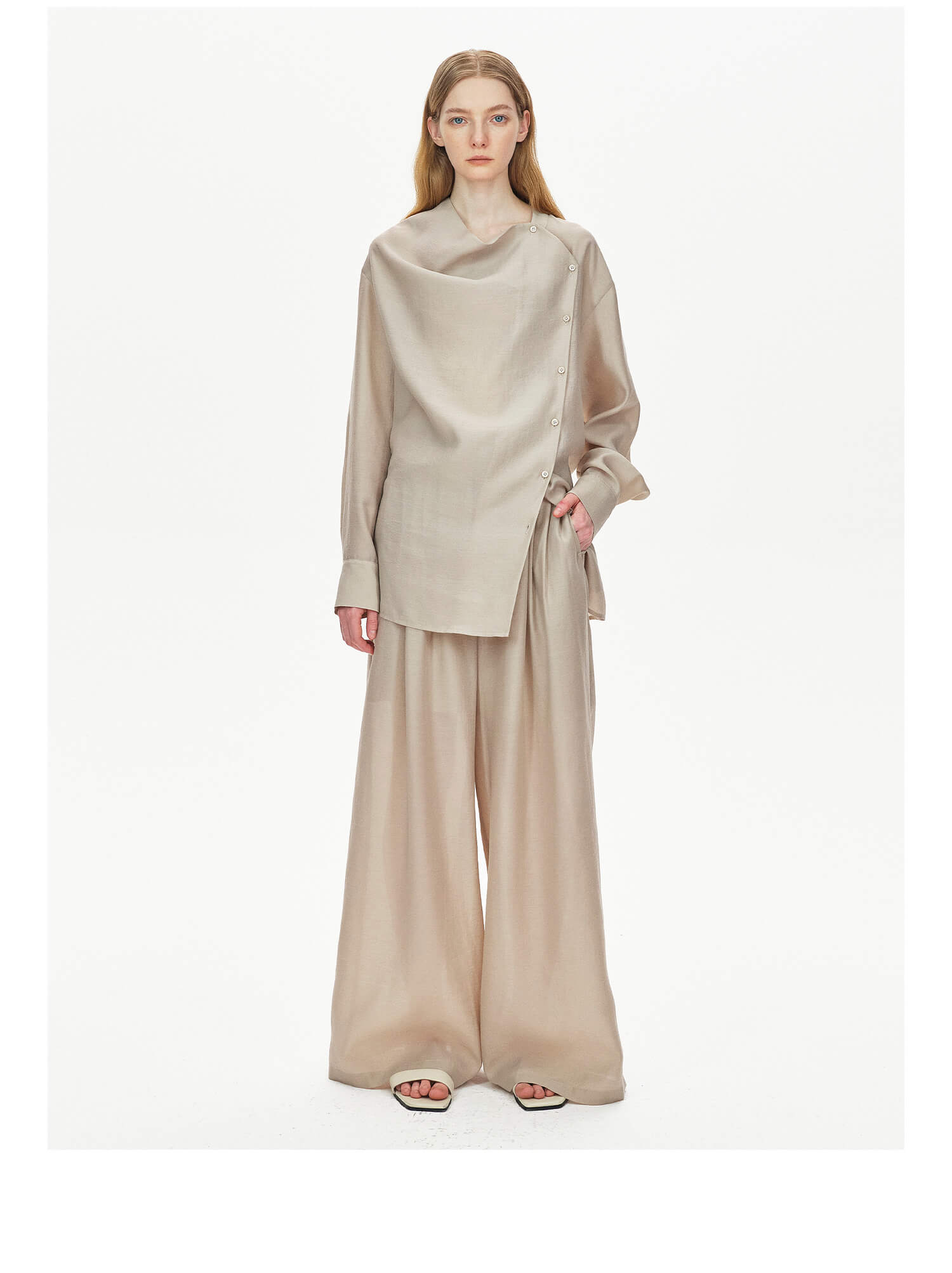 Slanted_Placket_Slightly_Swayed_Collar_Tencel_Shirt_and_Wide-leg_Pants_Set_2