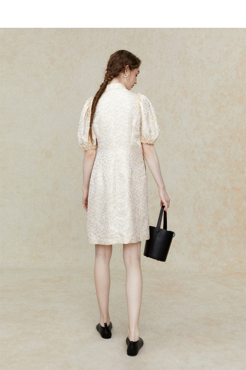 Stand_Collar_Puff_Sleeve_Side_Split_Midi_Dress_4