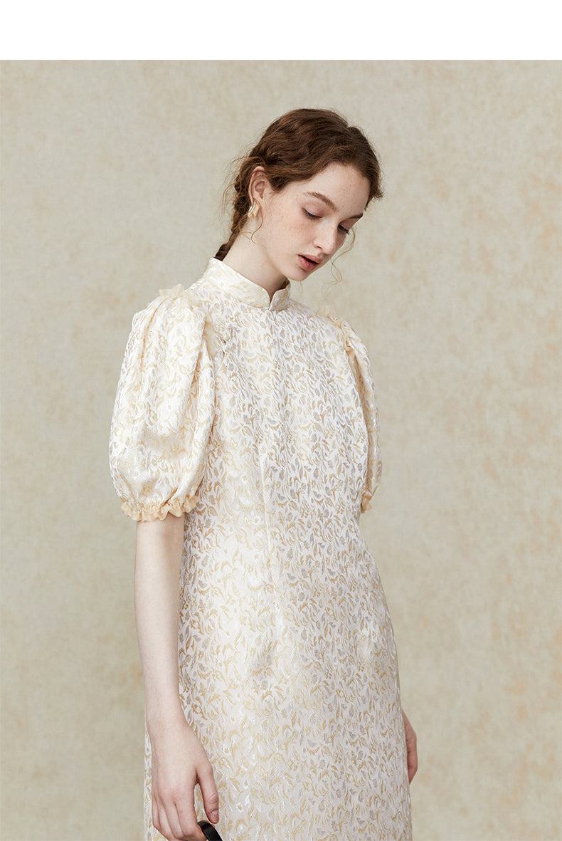 Stand_Collar_Puff_Sleeve_Side_Split_Midi_Dress_6