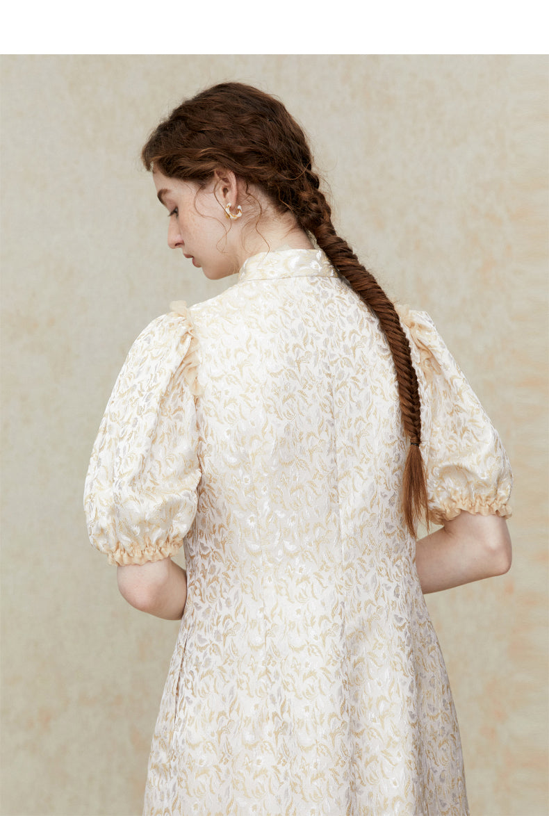 Stand_Collar_Puff_Sleeve_Side_Split_Midi_Dress_7