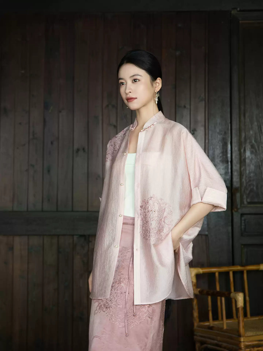 Stand_Collar_Short_Sleeve_Embroidered_Cardigan_Shirt_5