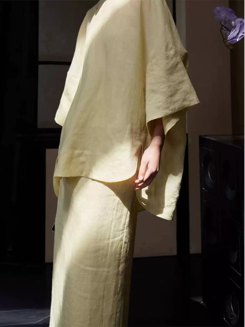 Stand_Collar_Side_Placket_Three-Quarter_Sleeve_Top_and_Skirt_Set_5