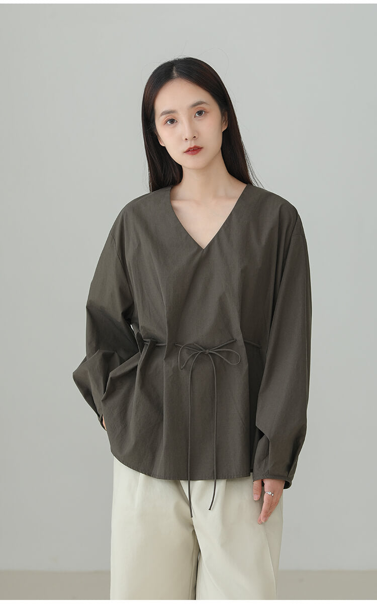Tencel_V-neck_Drawstring_Minimalist_Chic_Casual_Top_2