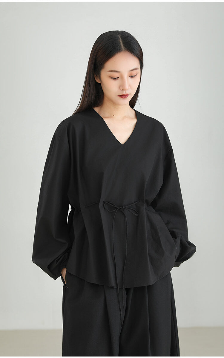 Tencel_V-neck_Drawstring_Minimalist_Chic_Casual_Top_8