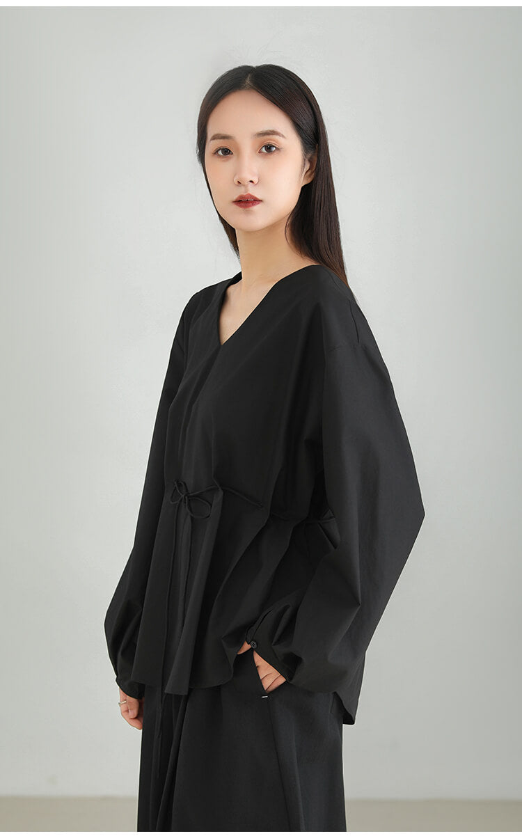 Tencel_V-neck_Drawstring_Minimalist_Chic_Casual_Top_9