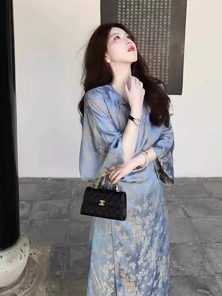 Three-Quarter Sleeve Cheongsam A-line High Waist Dress 2