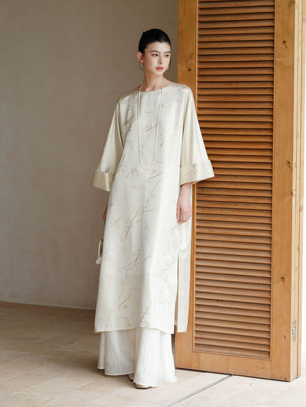 Three-quarter_Sleeve_Bamboo_Jacquard_Silk_Maxi_Dress_2