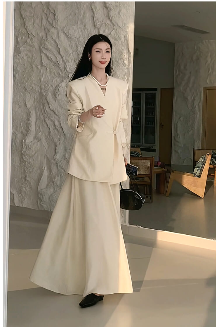 V-neck_Single_Button_Blazer_and_Skirt_Set_1