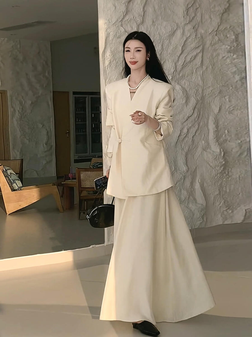 V-neck_Single_Button_Blazer_and_Skirt_Set_2