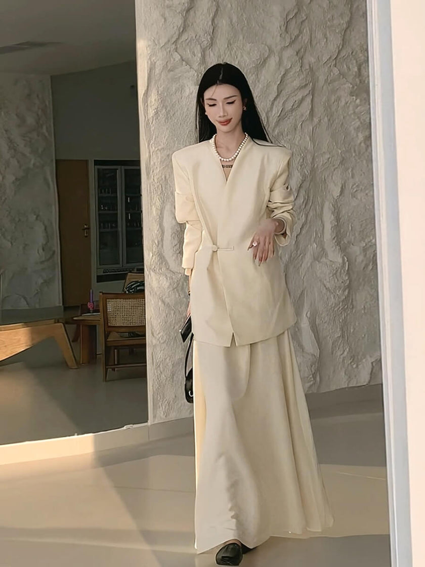 V-neck_Single_Button_Blazer_and_Skirt_Set_3