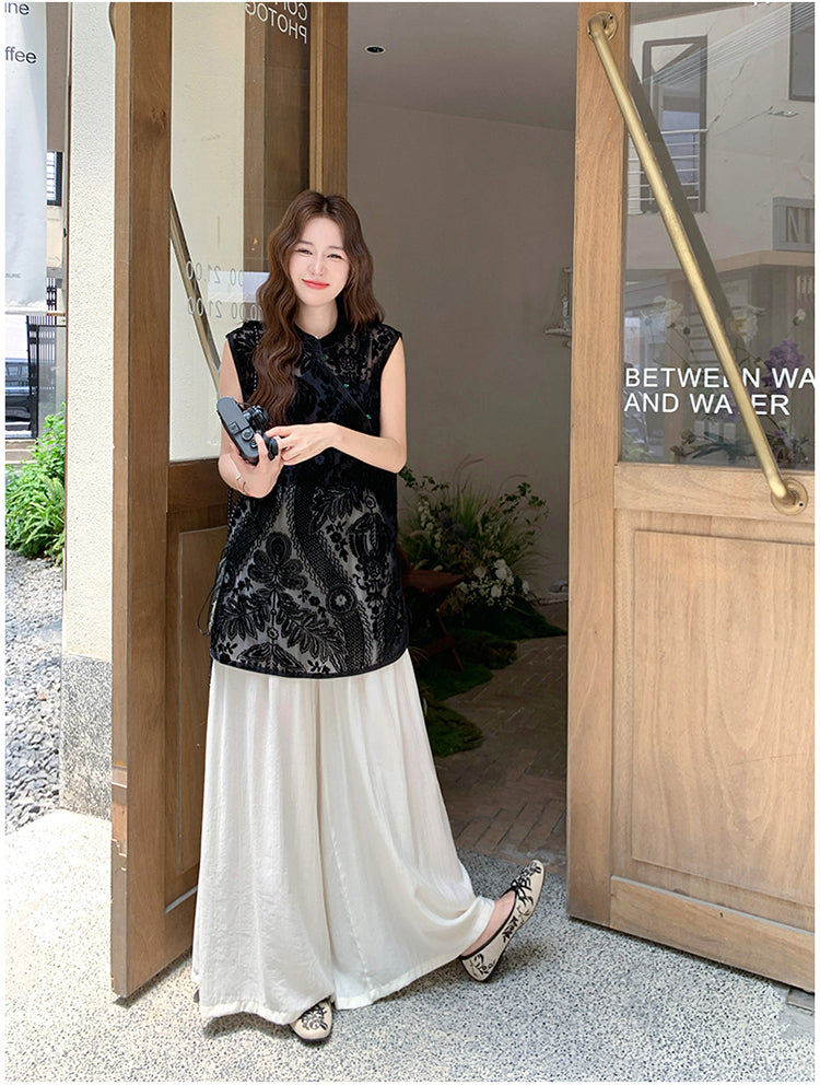 Velvet Jacquard Sleeveless Vest and Wide-leg Pants Set 5