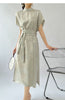 Waist-cinching Belt Textured Dark Pattern A-line Dress 1