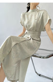 Waist-cinching Belt Textured Dark Pattern A-line Dress 2