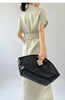 Waist-cinching Belt Textured Dark Pattern A-line Dress 3