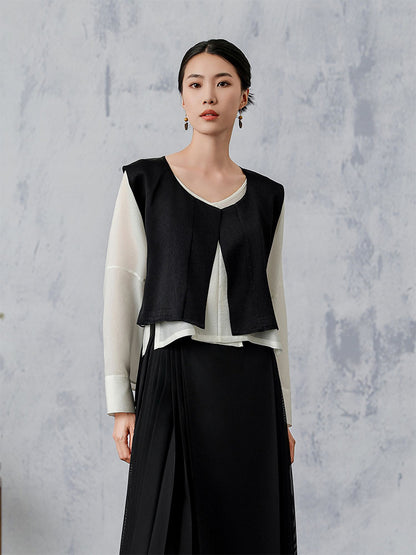 [YanBoHeYing] Gilet à lacets double face de couleur unie