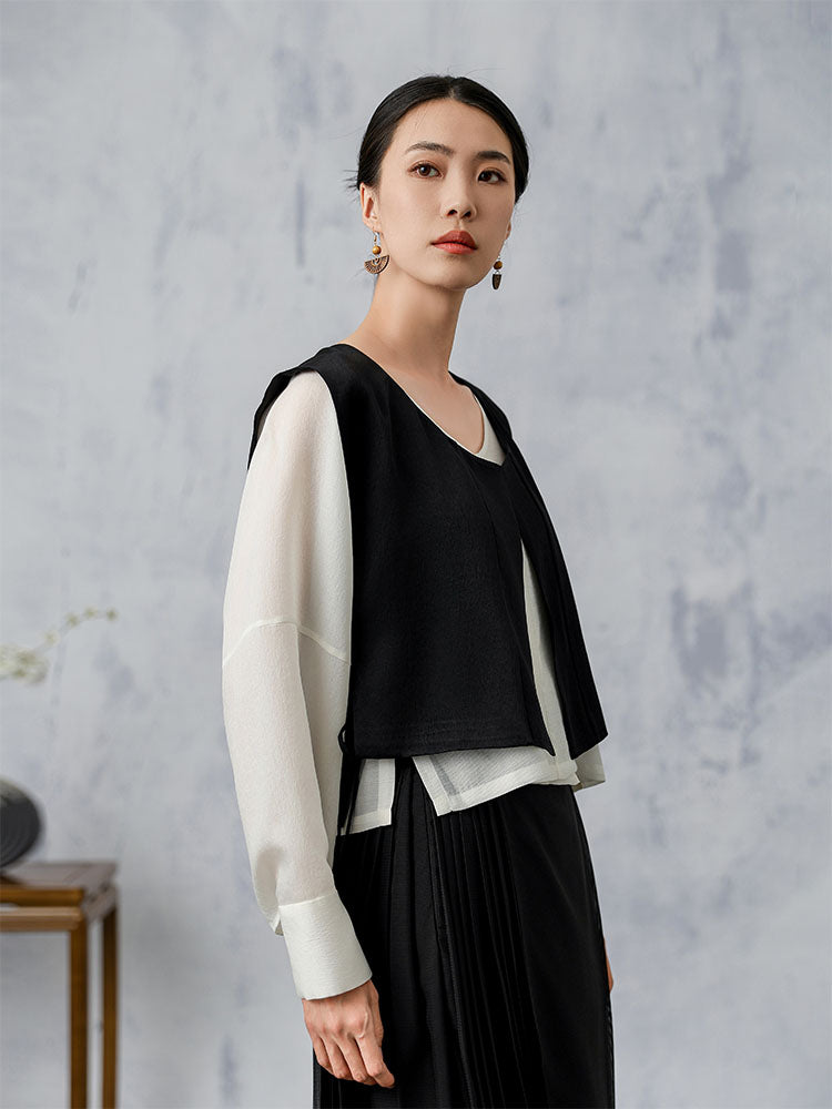 [YanBoHeYing] Gilet à lacets double face de couleur unie